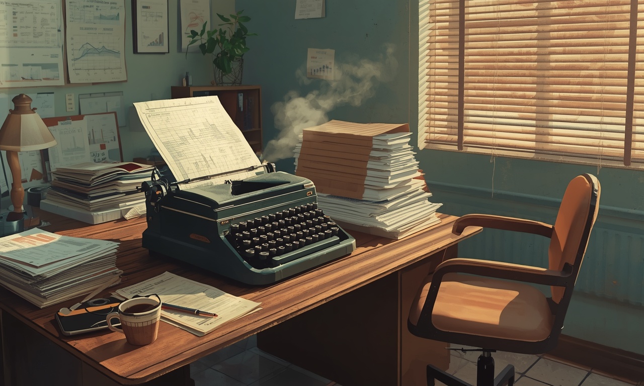 An illustration of a typewriter typing by itself at dawn.