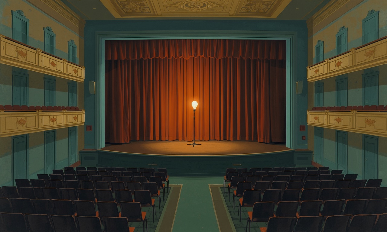An illustration of an empty stage with a single ghost light.