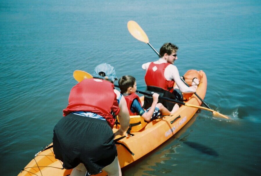Newport Dunes, summer 2004. Nala swam out to the kayak every time.