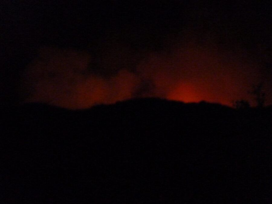 The wildfire behind the house at night, 2009.
